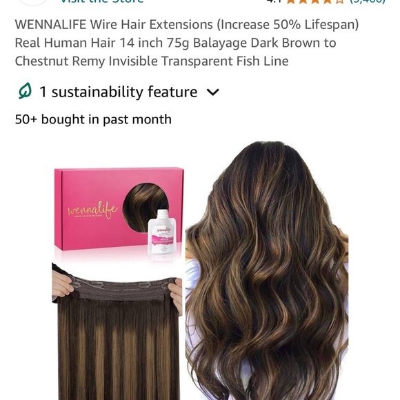 Wennalife Accessories - WENNALIFE Wire Hair Extensions Real Human Hair 14” 75g Balayage Brown